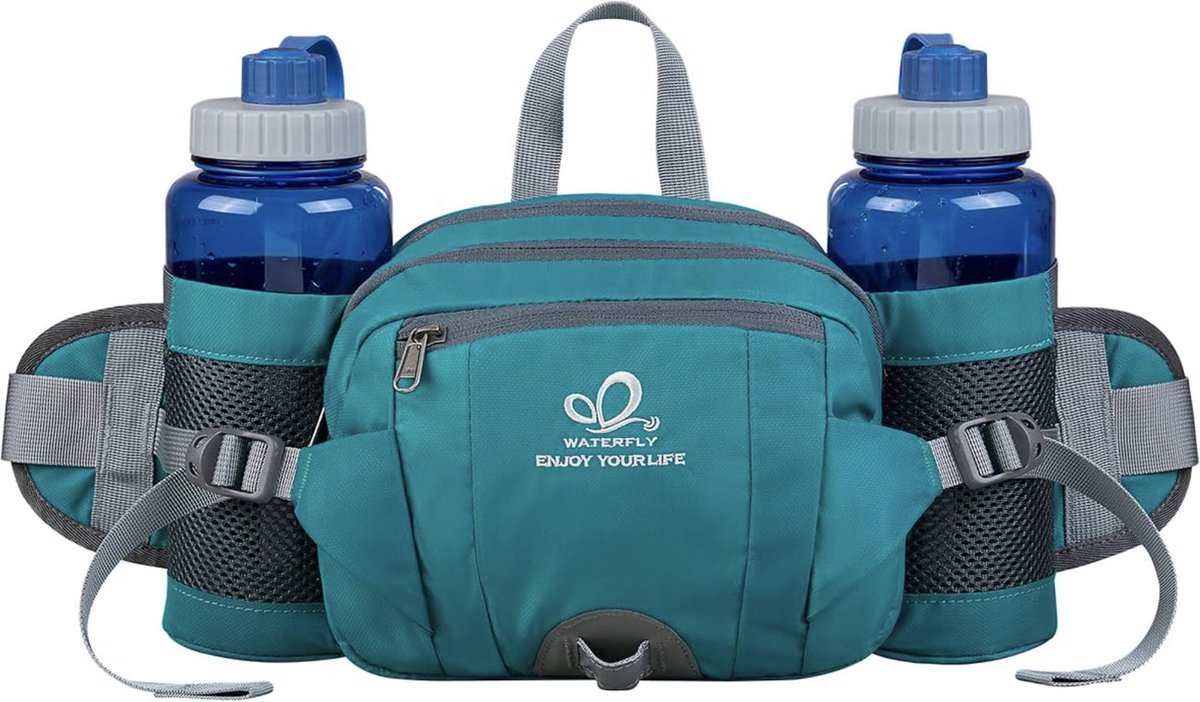 Multifunctionele groene heuptas met bidonhouder voor outdoor activiteiten