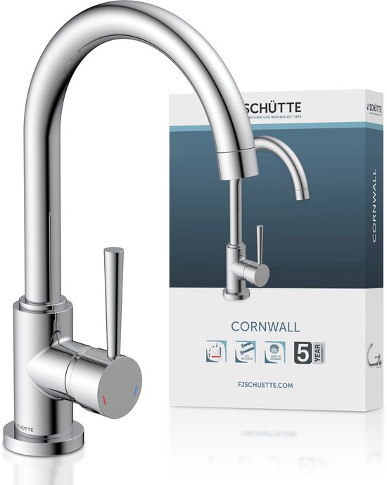 Robinet de cuisine Schütte Cornwall Design - Mélangeur - Pivotant et bec haut - Chrome