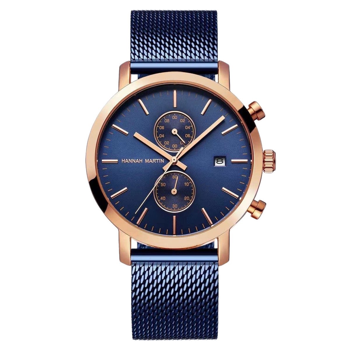 Hannah Martin multifuncioneel Horloge | Rosegoudkleurig  Blauw | Blauwe Wijzerplaat | Heren Horloges | Mannen Horloges | Best Verkochte Horloges | Leuke Cadeau | Cadeau Voor hem | Cadeau Voor Vader | Luxe Geschenkdoos