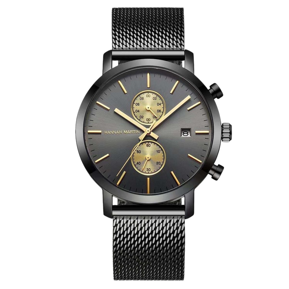 Hannah Martin multifuncioneel Horloge | Goudkleurig  Zwart | Zwarte Wijzerplaat | Heren Horloges | Mannen Horloges | Best Verkochte Horloges | Leuke Cadeau | Cadeau Voor hem | Cadeau Voor Vader | Luxe Geschenkdoos