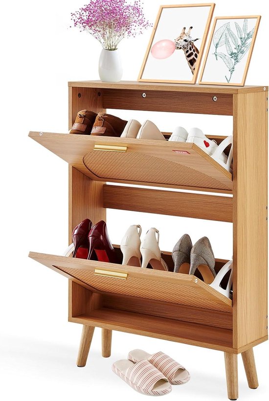 VEVOR schoenenkast smal, schoenenrek wit, 600 x 237 x 1200 mm schoenenkipper met 3 kleppen bovenste opbergvak, schoenenkast 45,35 kg draagvermogen, opbergkast schoen massief hout voor hal