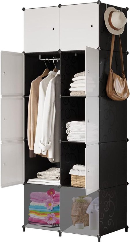 MKSS® Dressing Kasten - Kledingkast - Kledingkasten Slaapkamer - Organizer - Wit met Zwart