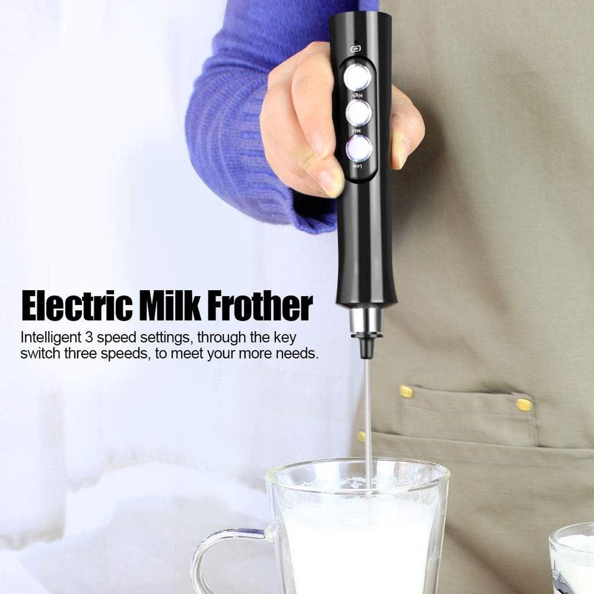 Handheld automatische melkopschuimer met dubbele garde - USB opladen - voor koffie latte cappuccino room eieren - melkrek eierracket — cadeau in Kookcadeaus - foto 7