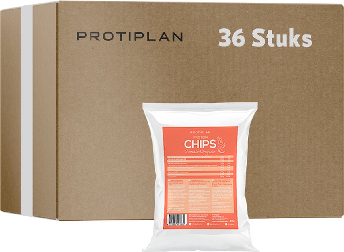 Goedkoopste Protiplan | Chips Tomaat Oregano | 36 stuks | 36 x 30 gram | Low carb snack | Eiwitrepen | Koolhydraatarme sportvoeding | Afslanken met Proteïne repen | Snel afvallen zonder hongergevoel!