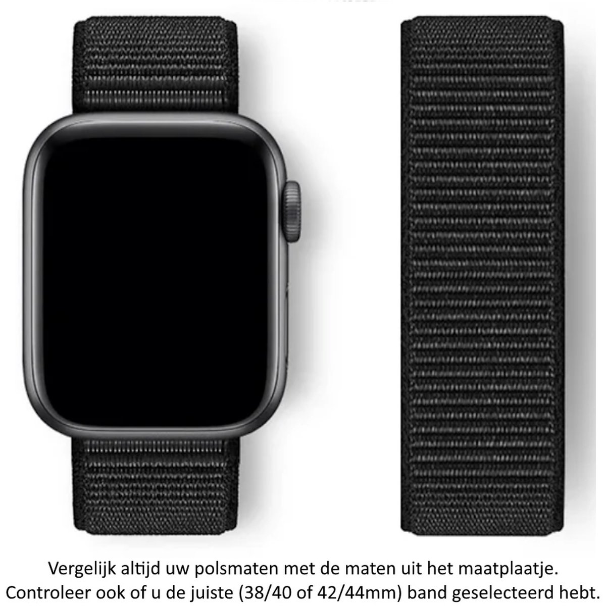 Zwart Nylon Horlogebandje geschikt voor Apple Watch 1 2 3 4 5 6 7 8 SE 42mm bol