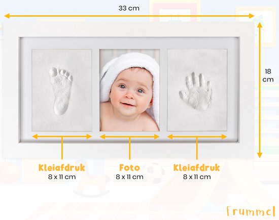 Frummel Fotolijst Baby (33 x 18 cm) - Klei Afdruk (Gipsafdruk baby) - Beter dan gips afdruk - Hand Voet Afdruk - Kraamcadeau Meisje / Kraamcadeau Jongen