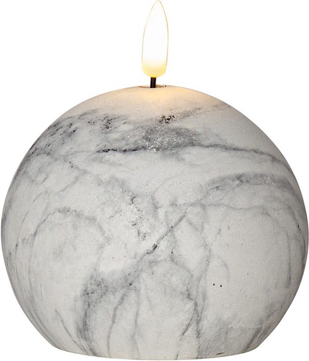 Star Trading Kaars Flame Marble, zuilkaars, bolvorm, marmer design, LED, timer, warm wit, 12 cm grijs