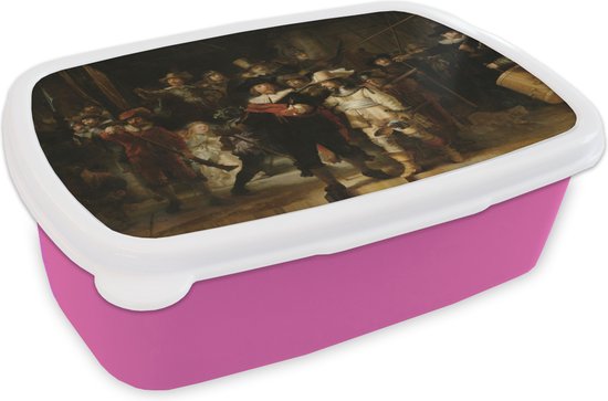 Lunch box Rose - Lunch box - Boîte à pain - La Nachtwacht - Art - Maîtres anciens - Rembrandt - 18x12x6 cm - Enfants - Fille