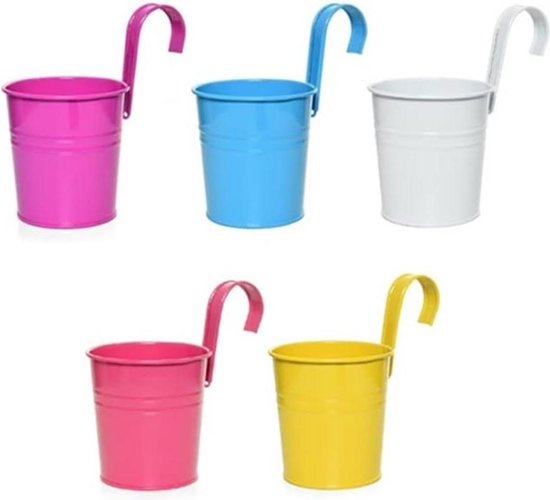 Vensovo Hangende Bloempotten – 3 Stuks, Wit Metaal, 27,3 Cm, Met Haken En Afvoergaten, Voor Reling, Hek Of Muur
