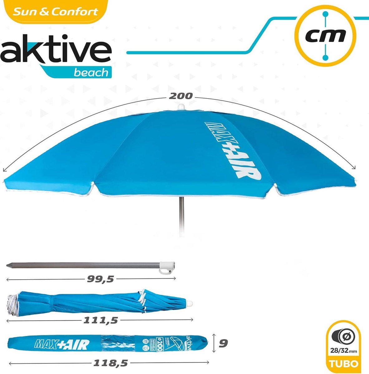 Bol.com Opvouwbare strandparasol blauw Ø200 cm - UV-beschermingsfilter 50 - incl. draagtas aanbieding