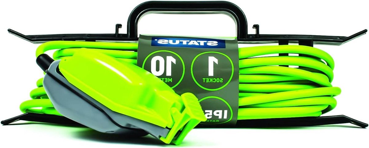 10 m groene waterdichte verlengsnoer - 13 amp weerbestendige verlengkabel met stopcontact