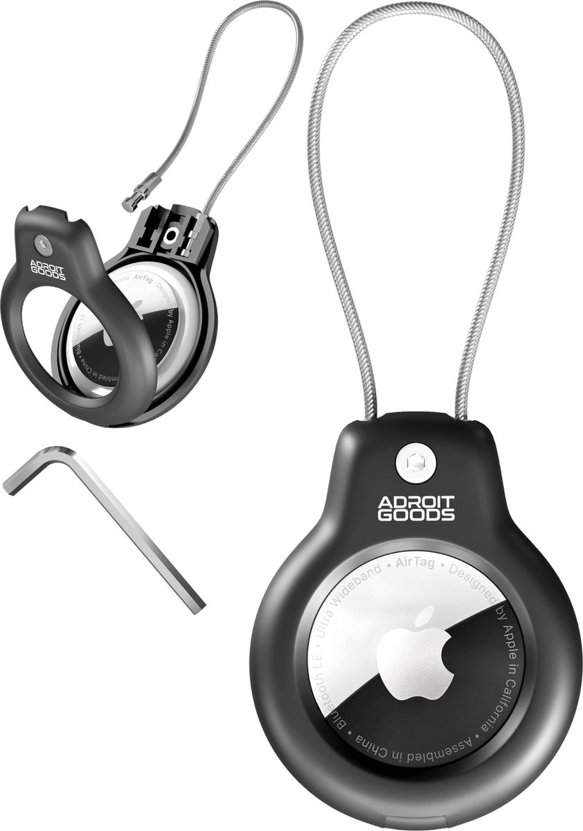 AdroitGoods Beschermhoes met Staalkabel – Geschikt voor Apple AirTag – Sleutelhanger Houder – Zwart