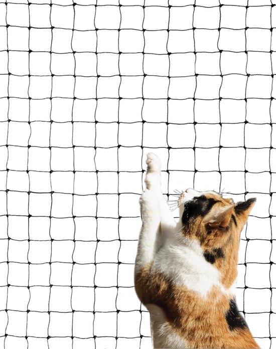QWORK® draadversterkt kattennet, inclusief bevestigingsset, 3x4m, zwart voor balkons, buitendeuren en ramen