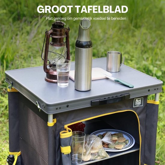 Campingkeuken - Kampeerkast - Kampeerkeuken Met Opbergvakken - Camping Keuken Met Kooktafel - Campingkast Opvouwbaar - Keukenkastje - Keukenkast voor Camperen - 60 x 50 x 80 cm - Grijs van Camp — afbeelding 2