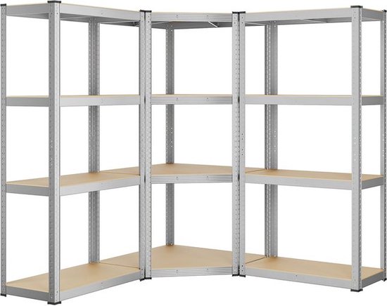 SONGMICS hoekplank 5 niveaus, zware metalen plank, opbergplank voor garage, berging, kelderplank, draagvermogen tot 875 kg, inktzwart-natuurbeige GLR080B01