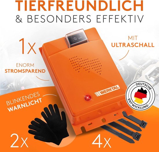 Gardigo® Ultrasone marterverjager voor auto's - Met 12 V-aansluiting op de accu - Marterbescherming voor de auto - Verdediging tegen marters, steenmarters en andere knaagdieren