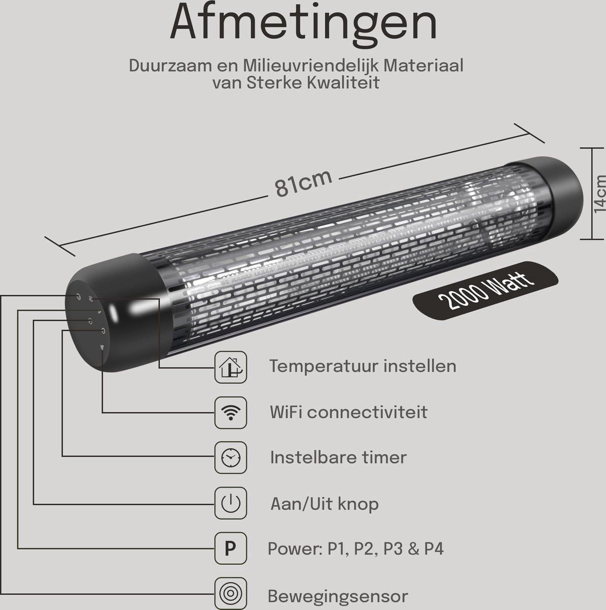 QH Ruby Low Glare 2000Watt - Infrarood Terrasverwarmer - Terrasverwarmer - Infrarood verwarming buiten - infraroodverwarming – foto 7