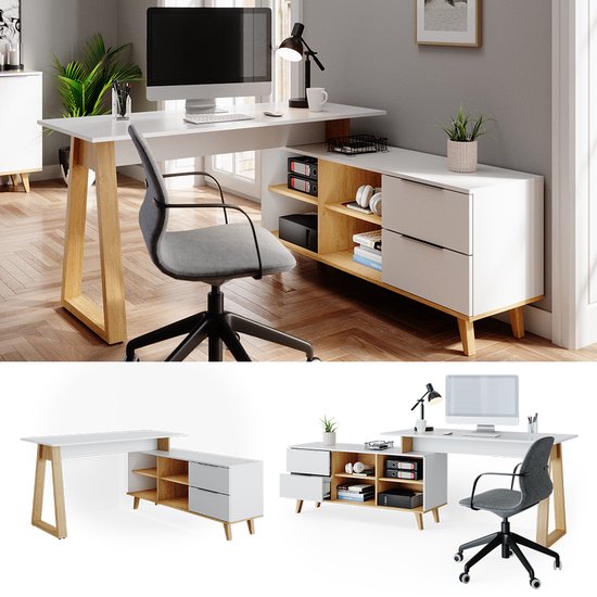 Vicco Bureau Nautica – 138x60 Cm, Wit/eiken Met Laden, Scandinavisch Design En Stevige Constructie