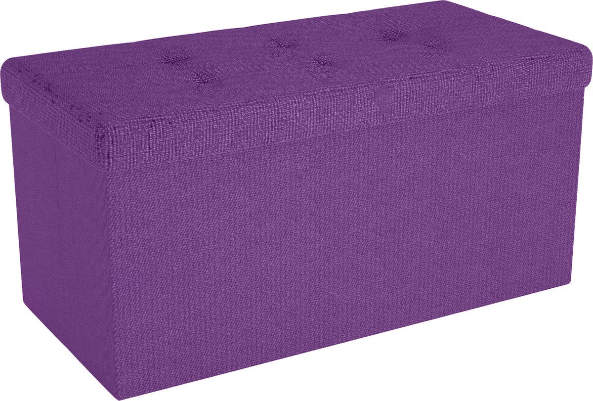 Intirilife Opvouwbare bank 76x38x38 cm in NEBEL LILA - Zitkubus met opbergruimte en deksel van stof met holtes - Zitkubus voetensteun opbergbox kist zitkruk