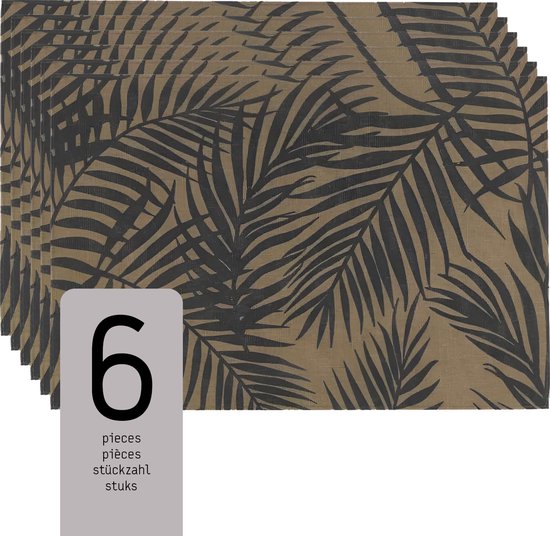 Raved Napperons Astrid - Set de 6 pièces - Fougères - Beige - Jute - Grijs - Table à manger - Sous-couche - Hydrofuge