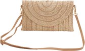Schoudertas Nica Beige - damestas - beach stijl - gevlochten stro - magnetische sluiting - clutch - afneembare schouderband