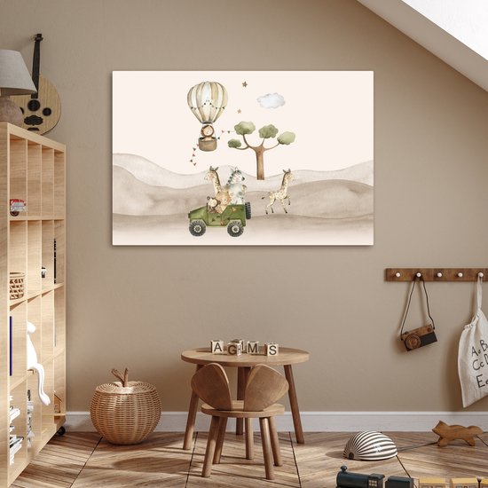 Peinture sur toile 120x80 cm - Décoration murale chambre enfant Animaux sauvages - Safari - Aquarelle - Montgolfière - Décoration murale murale chambre bébé - Décoration chambre garçon et fille - Accessoires Bébé - Peintures