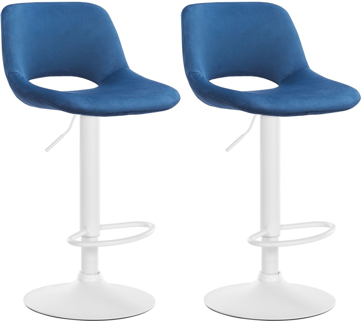 CLP Camden Set van 2 barkrukken - Met rugleuning - Verstelbaar - Velvet - Fluweel - wit/blauw