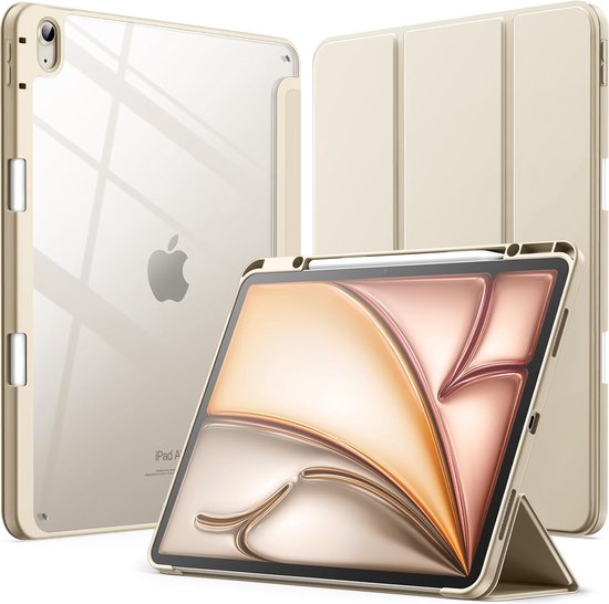 Convient pour Apple iPad Air 6 13 pouces (M2) 2024 - Book Case Cover avec porte-crayons - Dos transparent transparent - Antichoc - Or