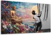 Portrait de Bouddha - Portrait de Religion - Peintures sur toile Fleurs - Peintures sur toile industrielle - Peinture sur toile salon - Décoration murale salon toile 70x50 cm