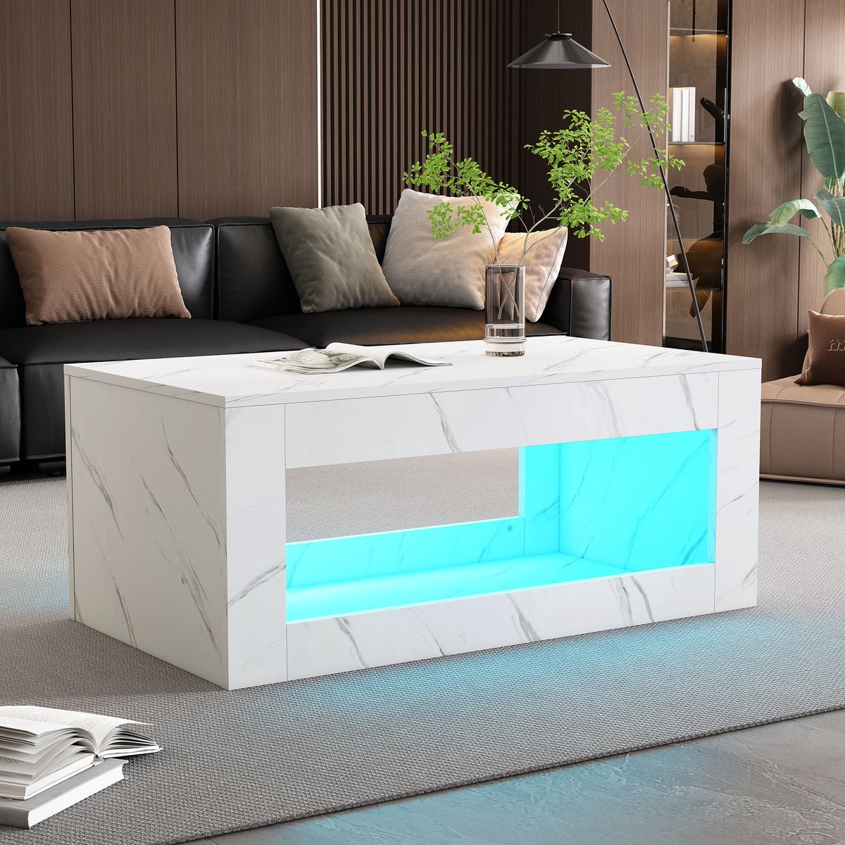 Sweiko Salontafel - LED-verlichting - Hoogglans - Marmerlook - Wit