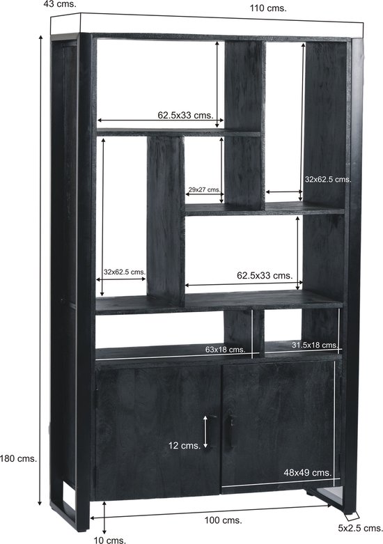 Livingfurn Armoire murale Norris Zwart 110x180cm