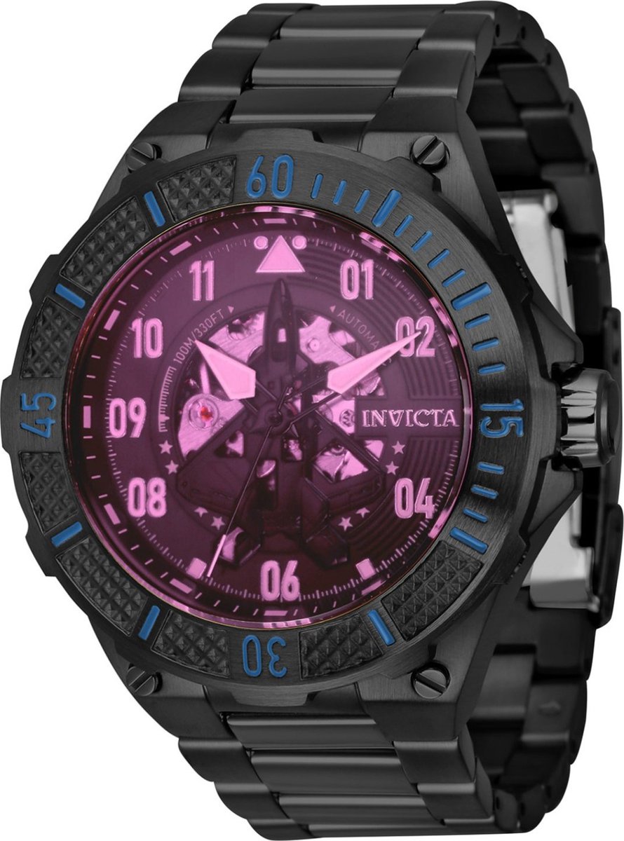 Invicta Aviator 39918 Heren Horloge - Waterdicht - Analoog - Automatisch Uurwerk - Roestvrij Staal met roze Wijzerplaat - 50mm