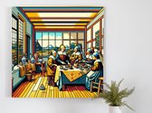 Pop art vermeer schilderij | Vibrant Vermeer: A Modern Twist on Classic Masterpieces in Pop Art | Kunst - 40x40 centimeter op Dibond | Foto op Dibond