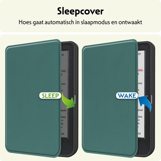 Hoesje Geschikt voor Kobo Clara Colour Hoes Bescherm Hoesje Case Sleep Cover Met Screenprotector - Hoes Geschikt voor Kobo Clara Colour Hoesje - Donkergroen van Hoesje  — afbeelding 3