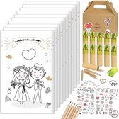 10-delige bruiloft kleurboekset voor kinderen - kleurpotloden en stickers inbegrepen - schilderblok - gastgeschenken voor bruiloft