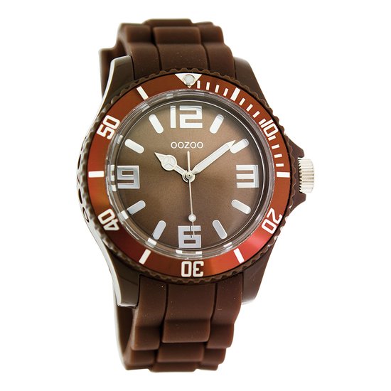 OOZOO Timepieces - Donker bruine horloge met donker bruine rubber band - C4663