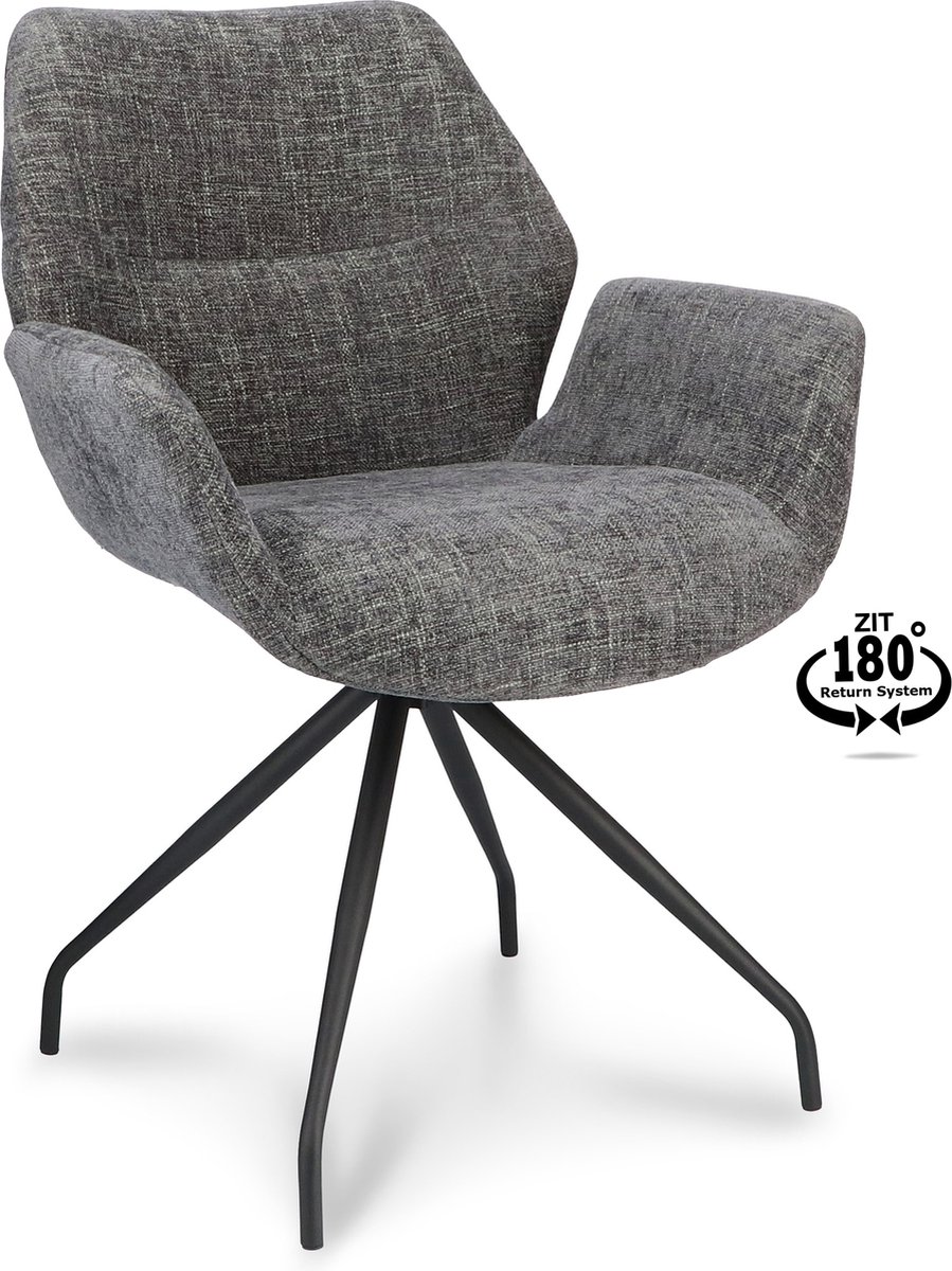 Icon Living - Armstoel Vila - Stof Miami Dark grey - Spinpoot - Terugdraaisysteem