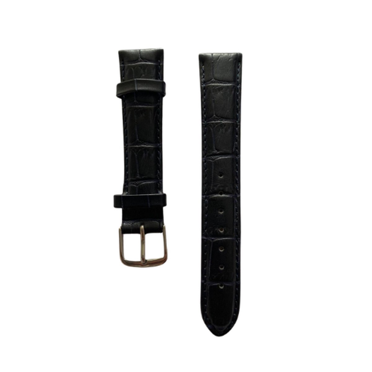 Leren horlogebandje - zilveren buckle - echt leer - Black leather crocodile subtile blue hint