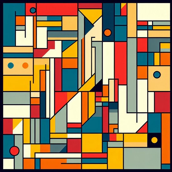 Olieverf mondriaan schilderij | Abstracte, geometrische kleurencompositie geïnspireerd op Mondriaan's Olieverf Artwork | Kunst - 40x40 centimeter op Canvas | Foto op Canvas