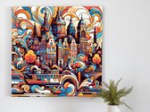 Abstract amsterdam schilderij | De Stad in Vorm: Een Abstracte Verkenning van Amsterdam | Kunst - 100x100 centimeter op Forex | Foto op Forex