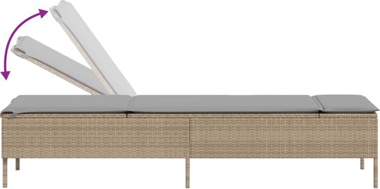 vidaXL - Chaise longue - avec - kussen - poly - rotin - beige