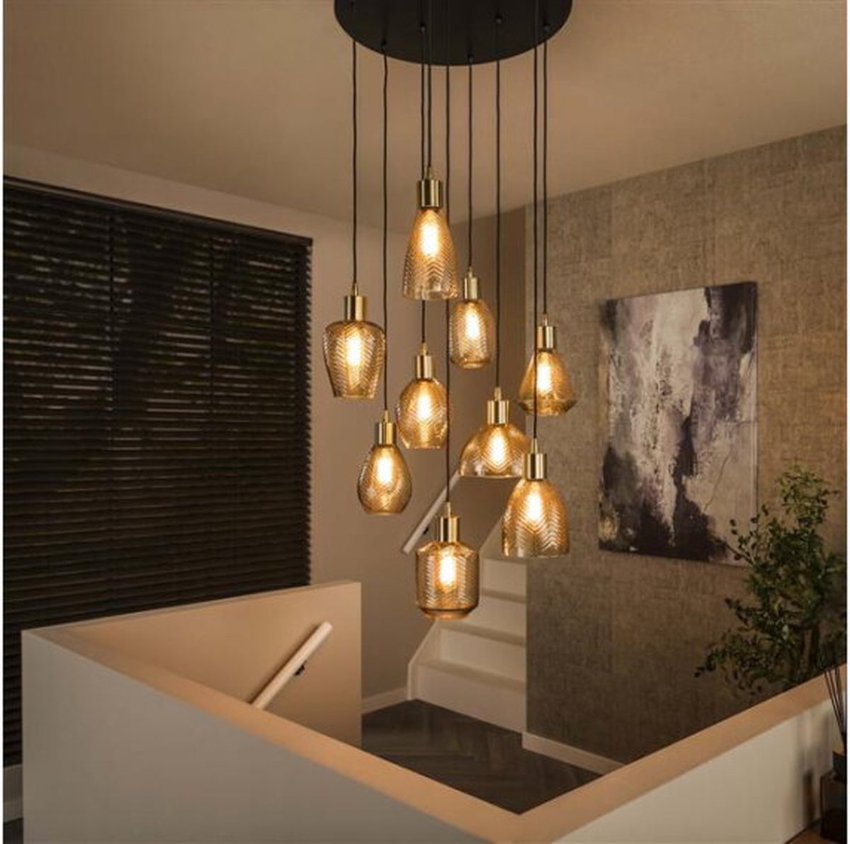Hanglamp Leaf getrapt 9 lampen - Amberkleurig glas