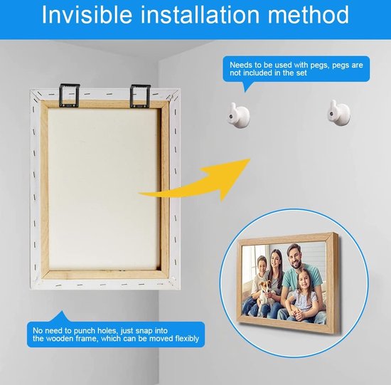 FotoGAEKKO Fotohangers zonder boren, zelfklevend, 16 stuks, zelfklevende hoeken om op te hangen en aan de muur te plakken, kleefpads, ansichtkaarthouder aan de muur, fotowand en fotocollage, wit