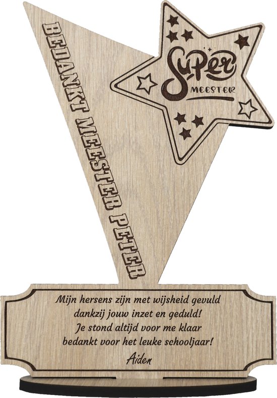 Meester Bedankt Cadeau Gepersonaliseerd | Geschenk om Leraar te Bedanken | Bedankje Leerkracht | Kaart van Hout | Einde Schooljaar | 17.5 x 25 cm
