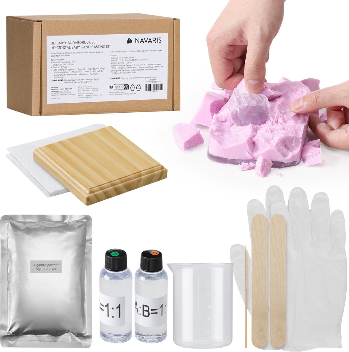 Goedkoopste Kristallen baby hand gipsafdruk set met standaard - Leg herinneringen vast met deze 3D gipshand voor je baby - 10 x 10 cm en transparant