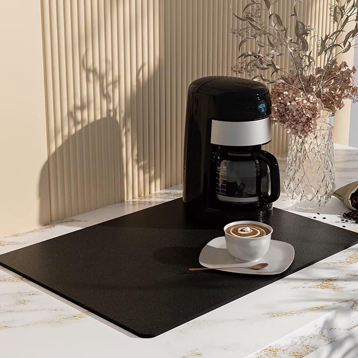 Absorberende droogmat voor keuken - 30 x 50 cm - zwart