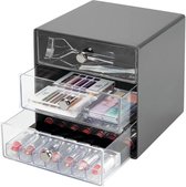 Bol.com Make-up ladekastje - cosmetica-organizer met 3 lades - opbergen slaapkamer badkamer - antraciet doorzichtig aanbieding