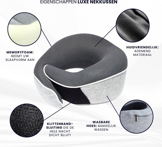 HK-Goodies Nekkussen - Reiskussen - Travel Pillow - Memory Foam - Oordopjes - Masker