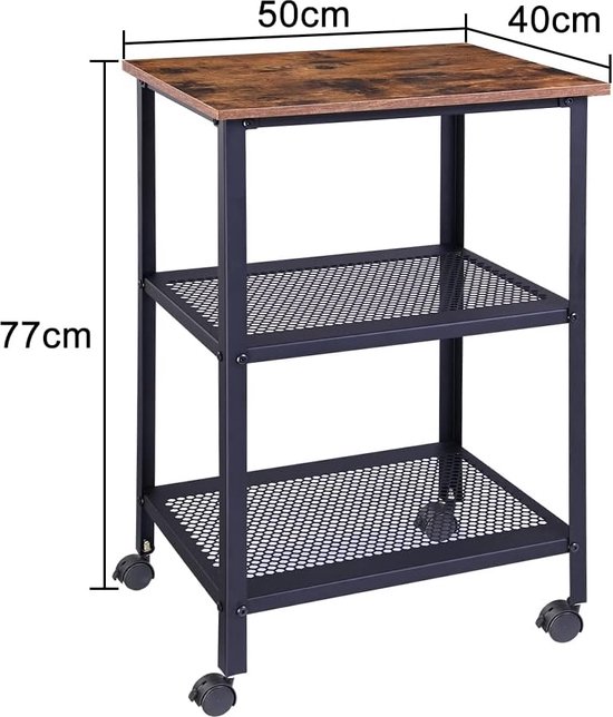 Keuken Troley Kitchen Trolley H JINHUI Serveerwagen Met 3 Niveaus, 77 X 50 X 40 Cm Industriële Opbergkar Metaal Mobiele Keukenwagen