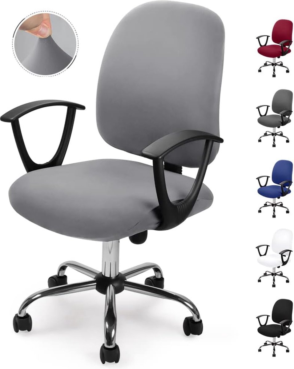 Overtrek voor bureaustoelhoes wasbare elastische stoelhoes computerbureaustoel hoes universele stoelhoezen draaistoelhoezen set voor bureaustoel armleuningen stoel (geen stoel) (lichtgrijs 1)